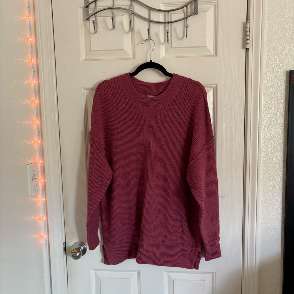 Aerie Women's Burgundy Crew Neck Sweater